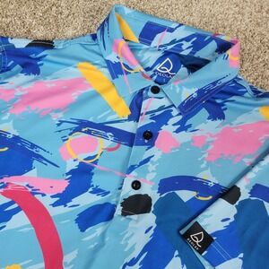 Deolax Mens Large Multicolor AOP Abstract Performance Stretch Polo Short Sleeve